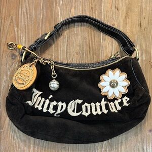 Vintage Juicy Couture Brown Shoulder Bag with Flower Accent